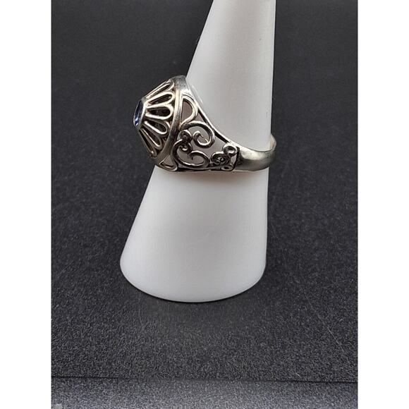 Tanzanite Ring size 7, Sterling Silver, Vintage Art Deco Style, Open Filigree - Picture 2 of 9